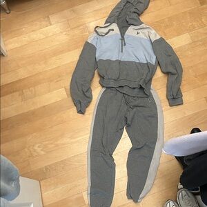 PINK Victoria's Secret Gray and Light Blue Jacket & Pants Set